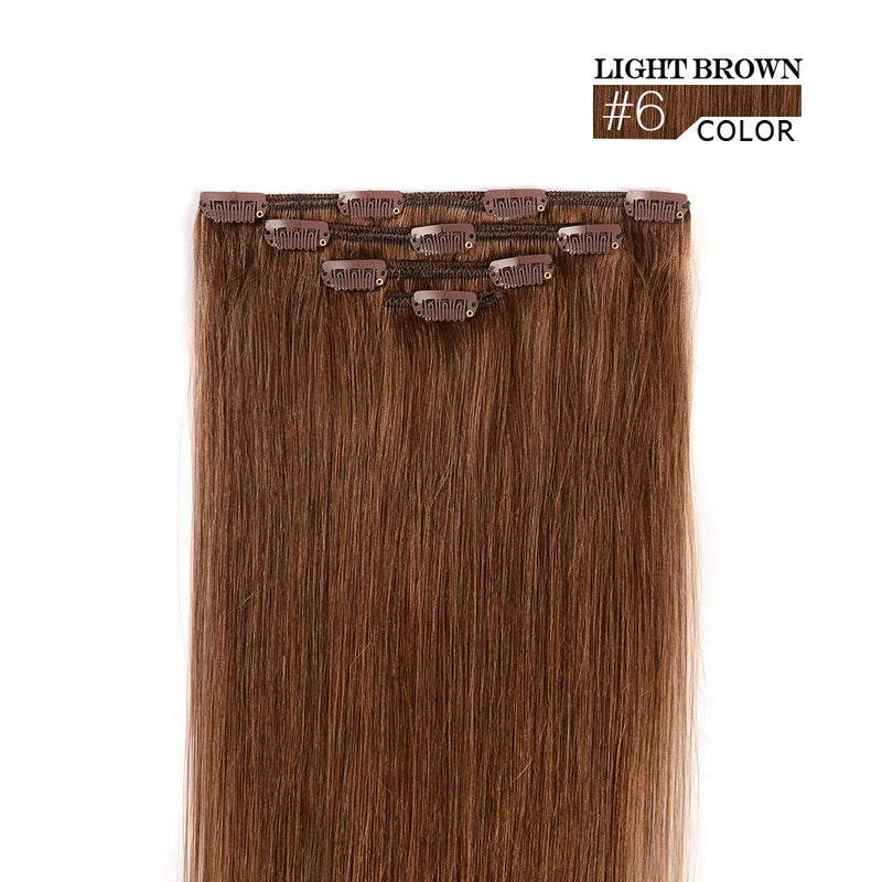 Winsky 14" Human Hair Extensions Clip in Remy Hair for Women - Silky Straight Clip in Hair Extensions 50grams 4pieces Light Brown #6 Color - Image 2
